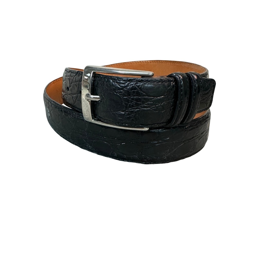 Carmina Shoemaker Black Crocodile Embossed Leather Belt Sz 40 100 Made in Spain